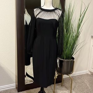 Illusion Yoke Crepe Cocktail Dress